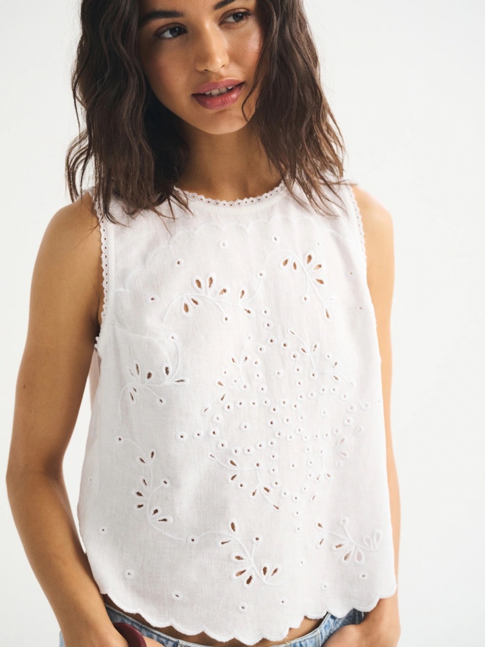 Abercrombie & Fitch Linen blend tie back tank sz S Eyelet Sleeveless Top